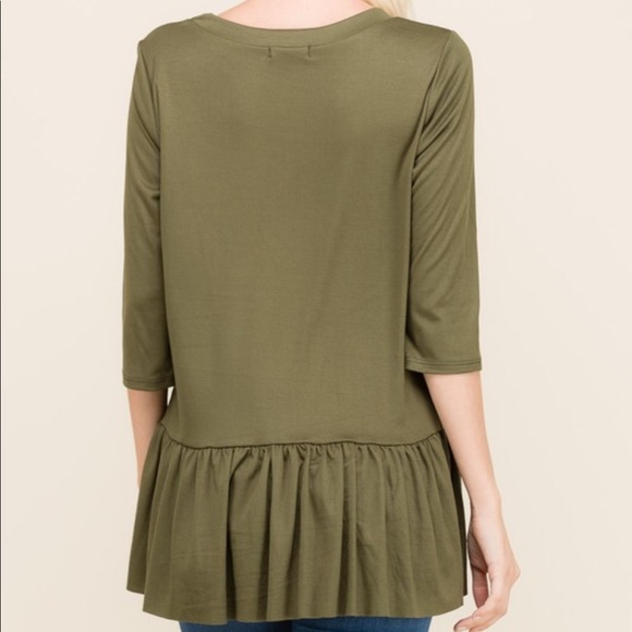 Olive Drop waist Pleated 3/4 Sleeve Top - Picture 4 of 4